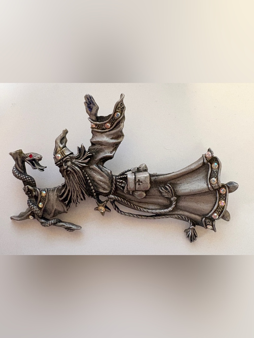 Vintage 1980s JJ Jonette Pewter Wizard Sorcerer Brooch Pin